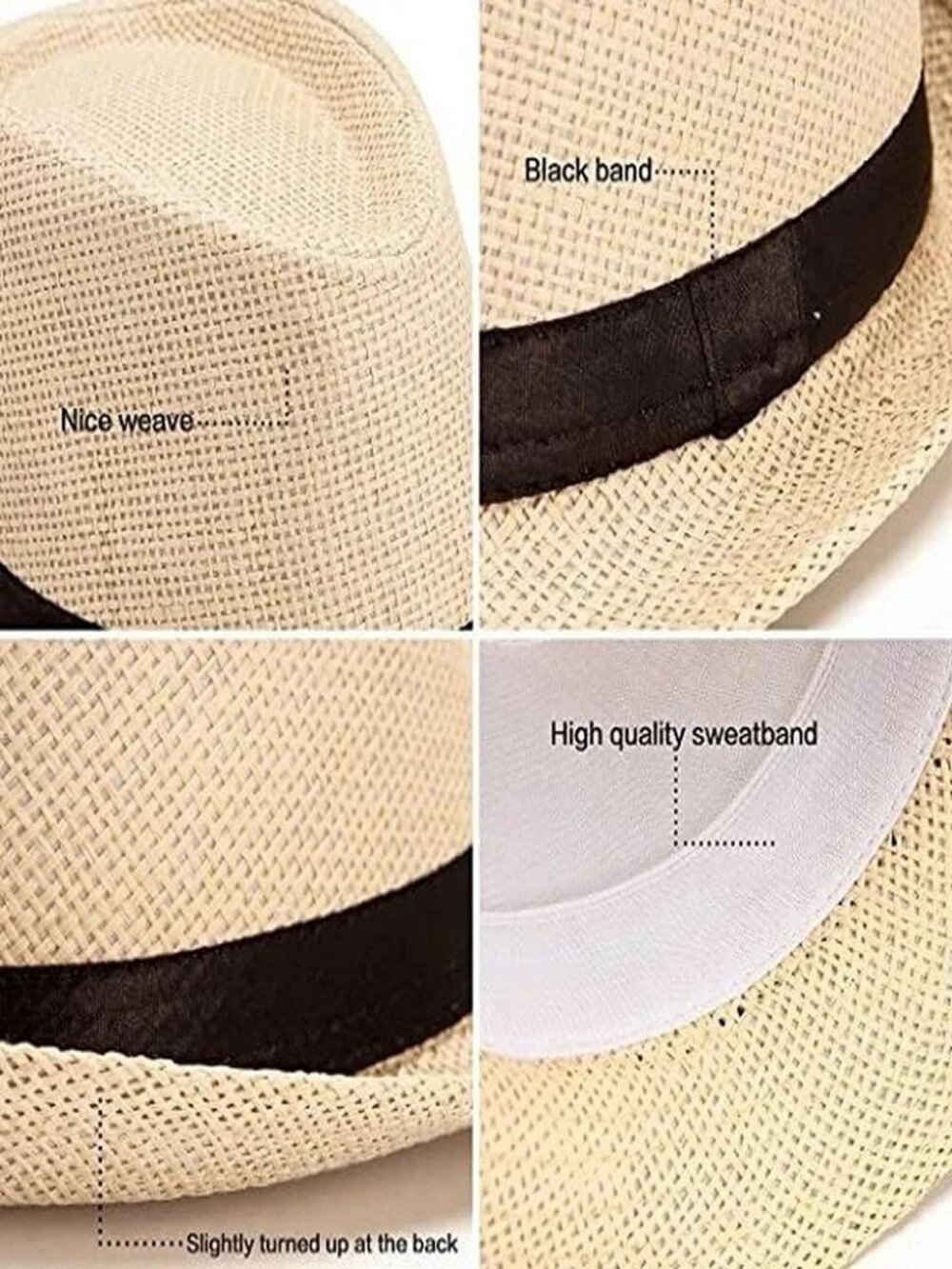Classic Straw Fedora Hat with Black Band – Summer Essentia - Picture 7 of 7